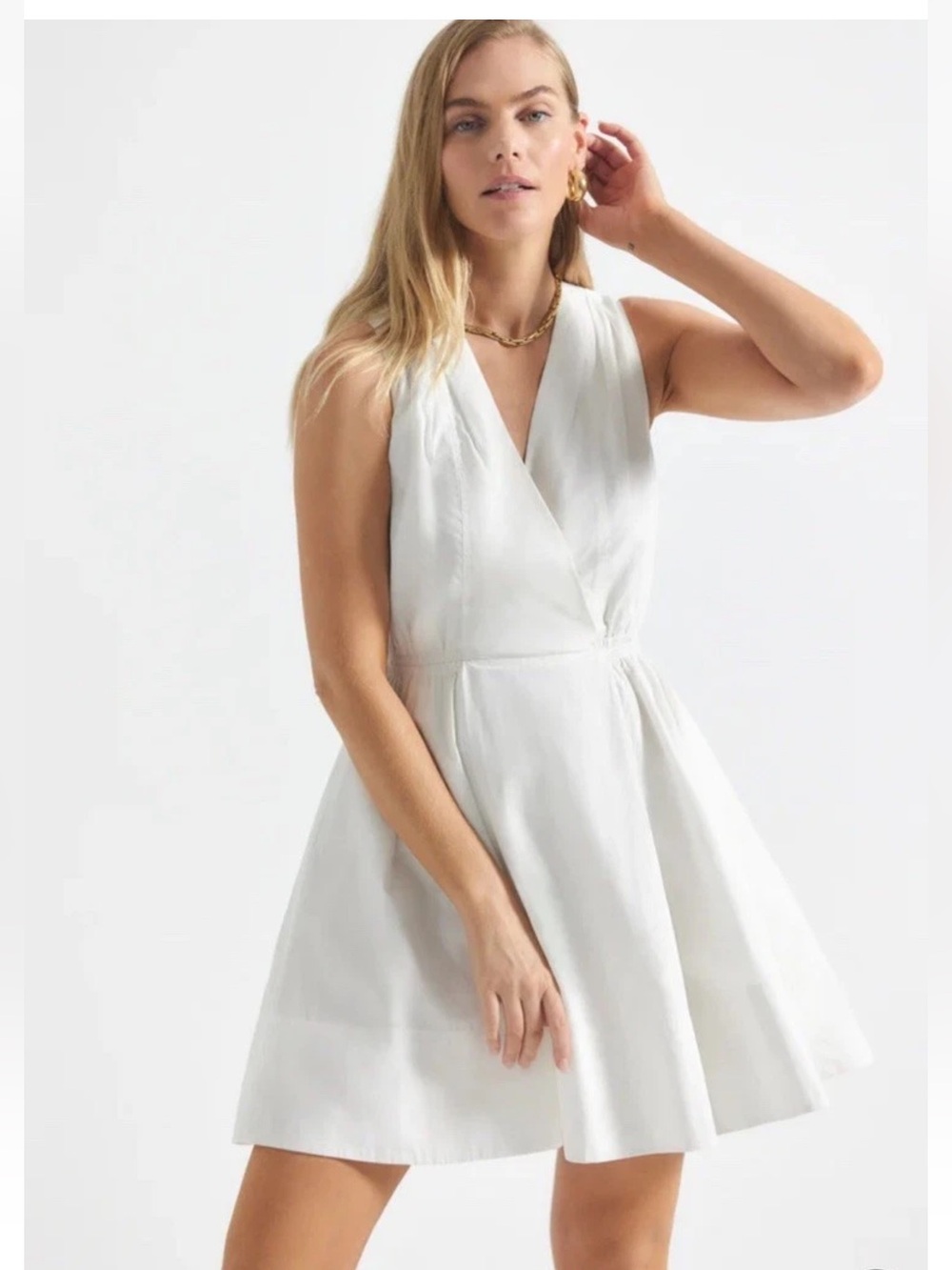 DEREK LAM 10 CROSBY Tia Sleeveless White Cotton Summer Dress New